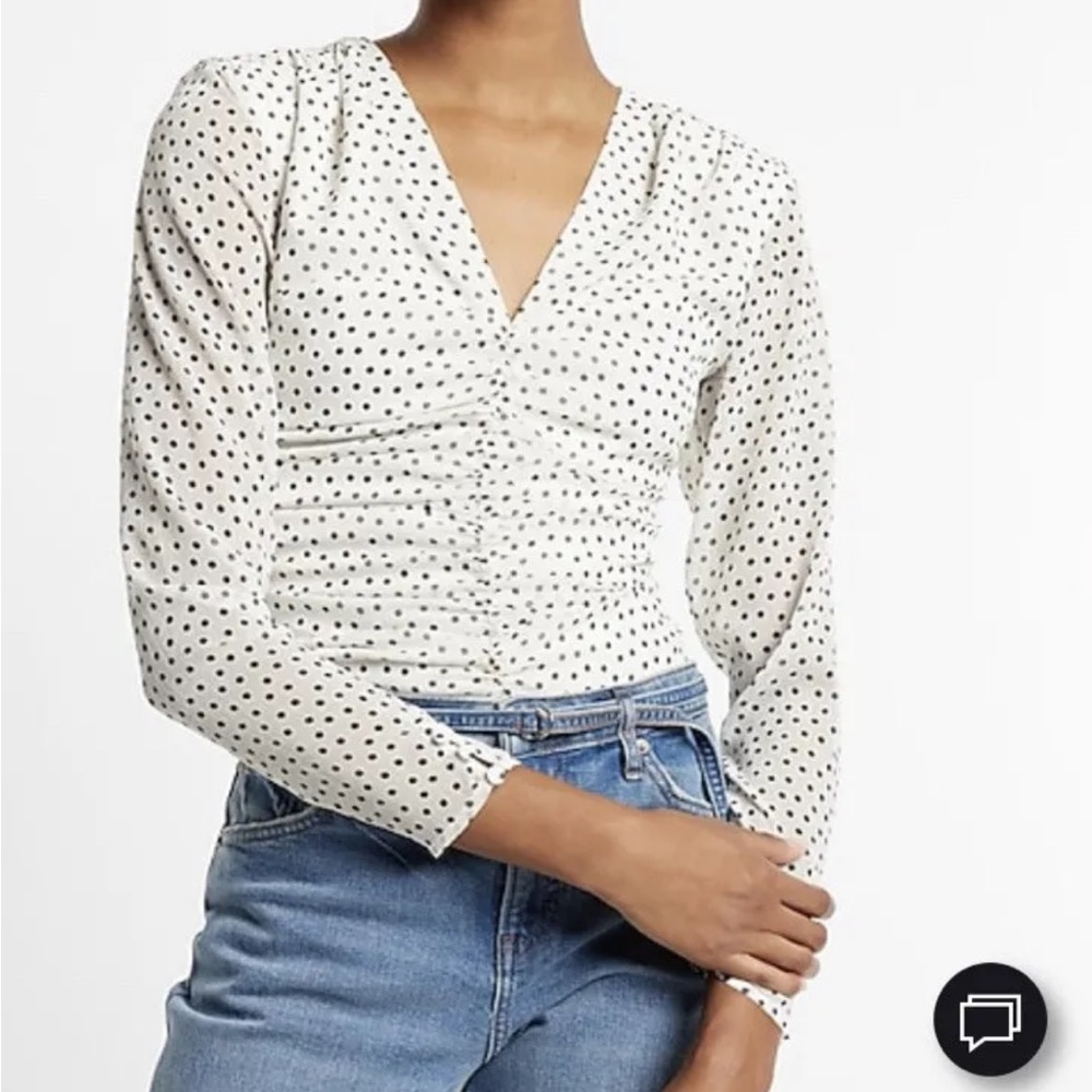Express Polka Dot Long Sleeve Ruched Front Top